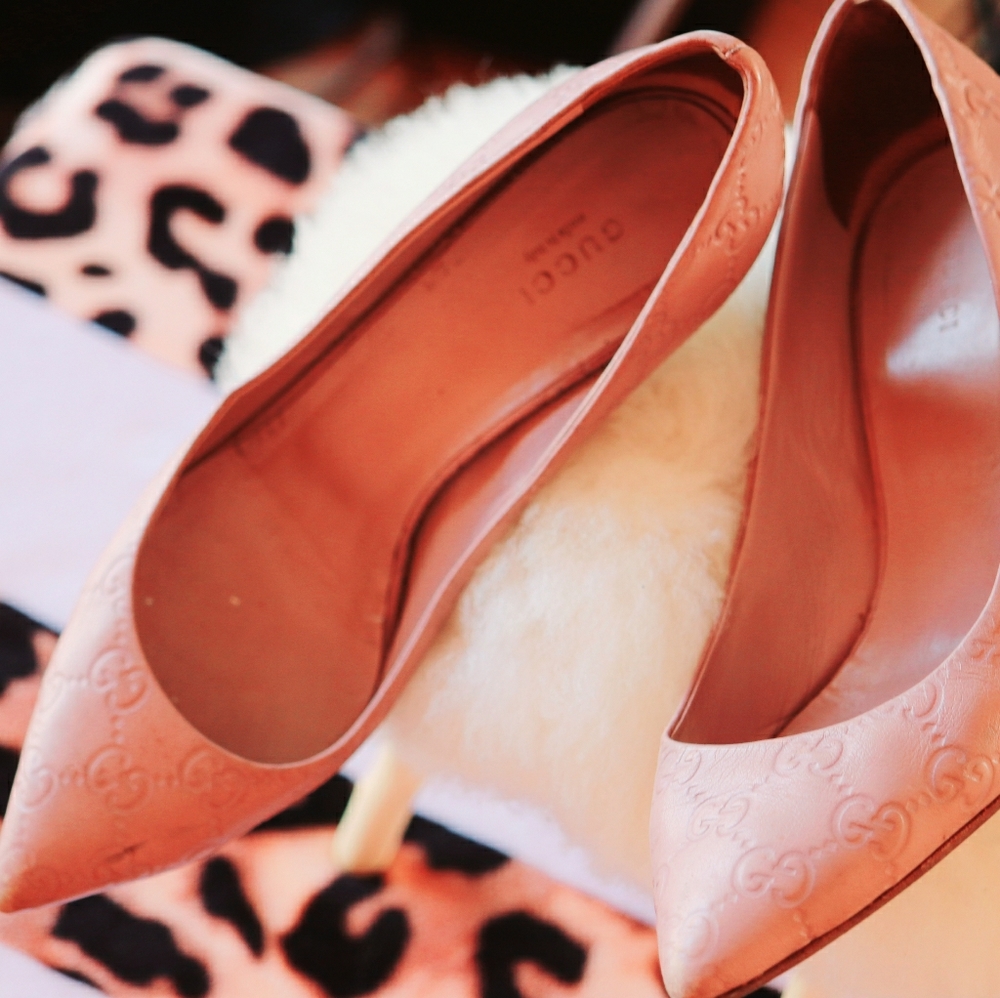 GUCCI PALE PINK LEATHER KRISTEN BAMBOO